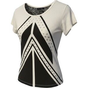 Express Studded Lace Back Top Womens M Ivory Black Chevron